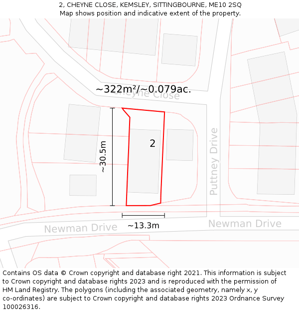2, CHEYNE CLOSE, KEMSLEY, SITTINGBOURNE, ME10 2SQ: Plot and title map