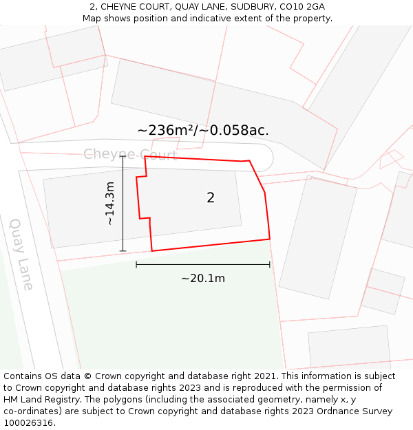 2, CHEYNE COURT, QUAY LANE, SUDBURY, CO10 2GA: Plot and title map