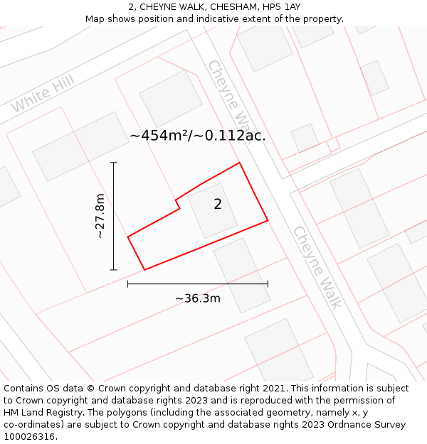 2, CHEYNE WALK, CHESHAM, HP5 1AY: Plot and title map