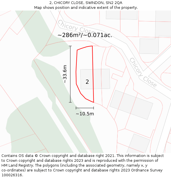 2, CHICORY CLOSE, SWINDON, SN2 2QA: Plot and title map