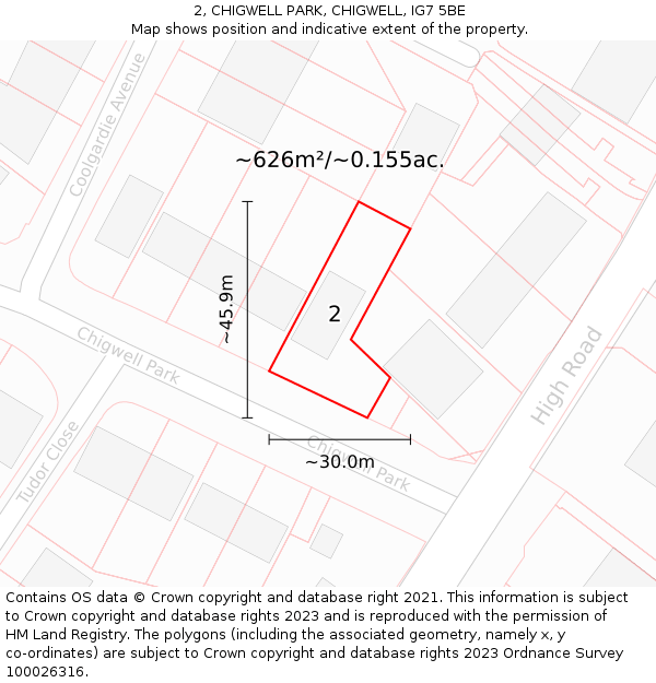 2, CHIGWELL PARK, CHIGWELL, IG7 5BE: Plot and title map