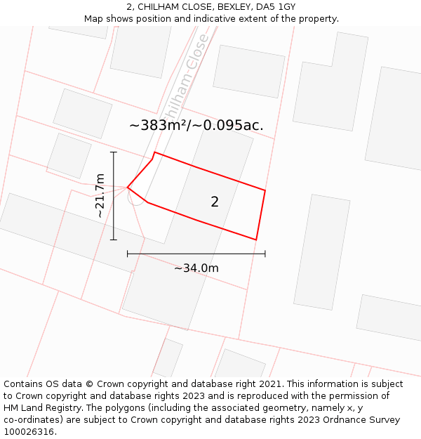 2, CHILHAM CLOSE, BEXLEY, DA5 1GY: Plot and title map