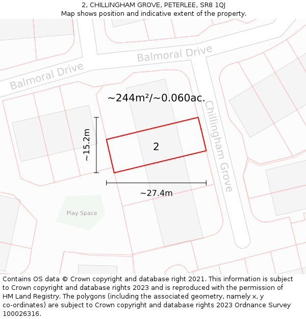 2, CHILLINGHAM GROVE, PETERLEE, SR8 1QJ: Plot and title map