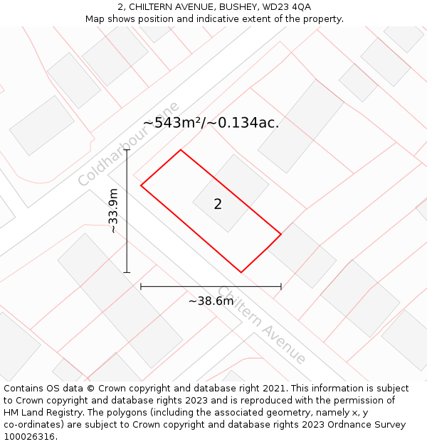 2, CHILTERN AVENUE, BUSHEY, WD23 4QA: Plot and title map