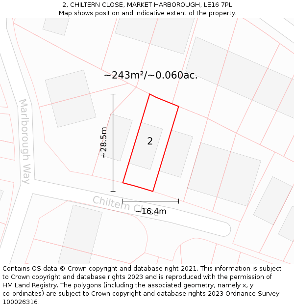 2, CHILTERN CLOSE, MARKET HARBOROUGH, LE16 7PL: Plot and title map