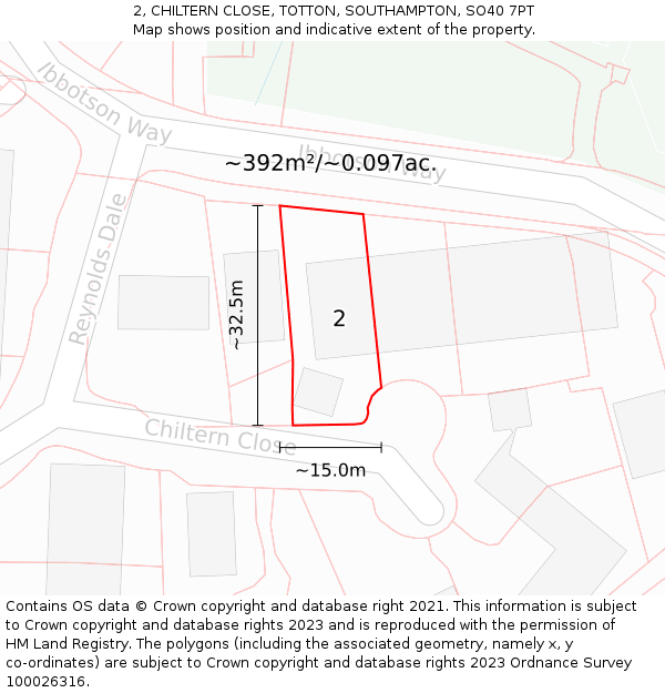 2, CHILTERN CLOSE, TOTTON, SOUTHAMPTON, SO40 7PT: Plot and title map
