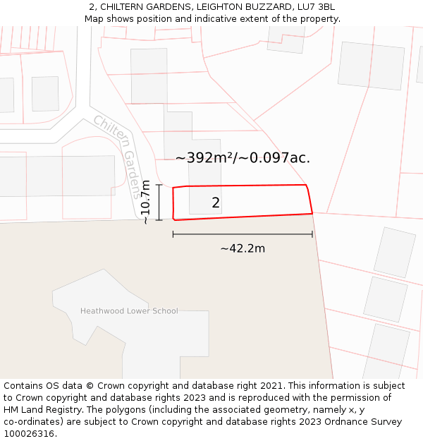 2, CHILTERN GARDENS, LEIGHTON BUZZARD, LU7 3BL: Plot and title map