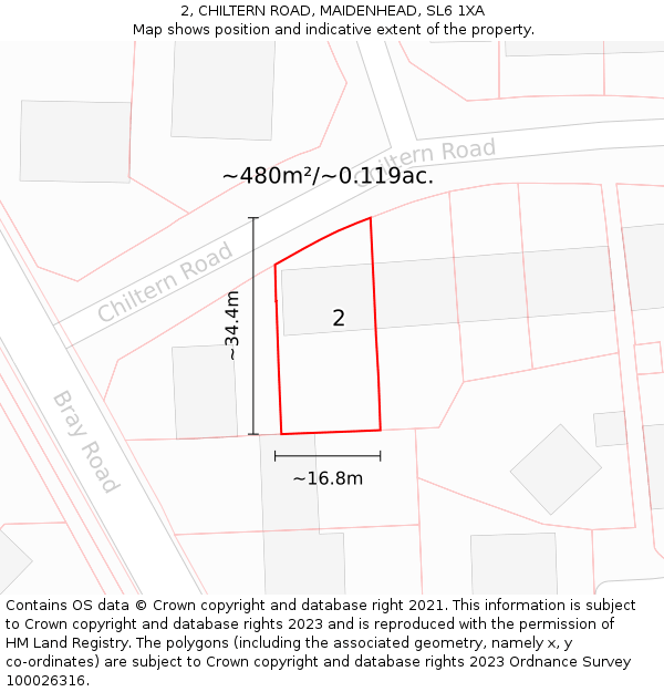 2, CHILTERN ROAD, MAIDENHEAD, SL6 1XA: Plot and title map