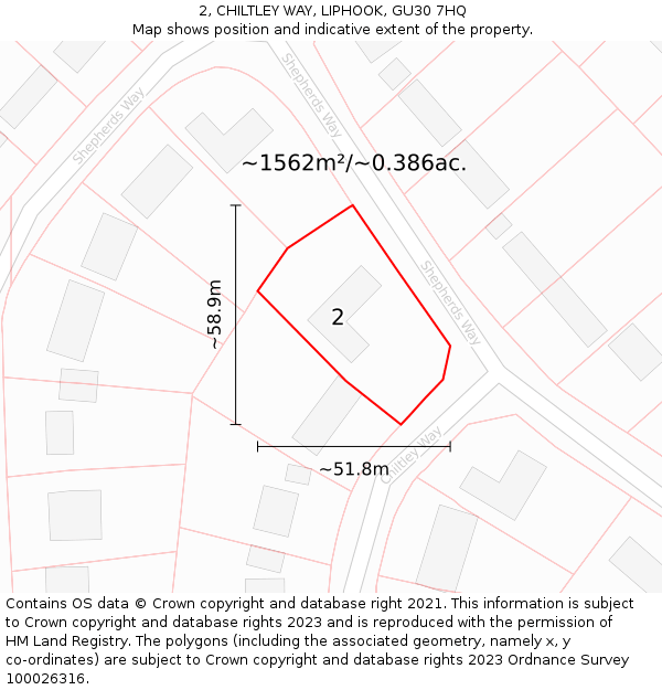 2, CHILTLEY WAY, LIPHOOK, GU30 7HQ: Plot and title map