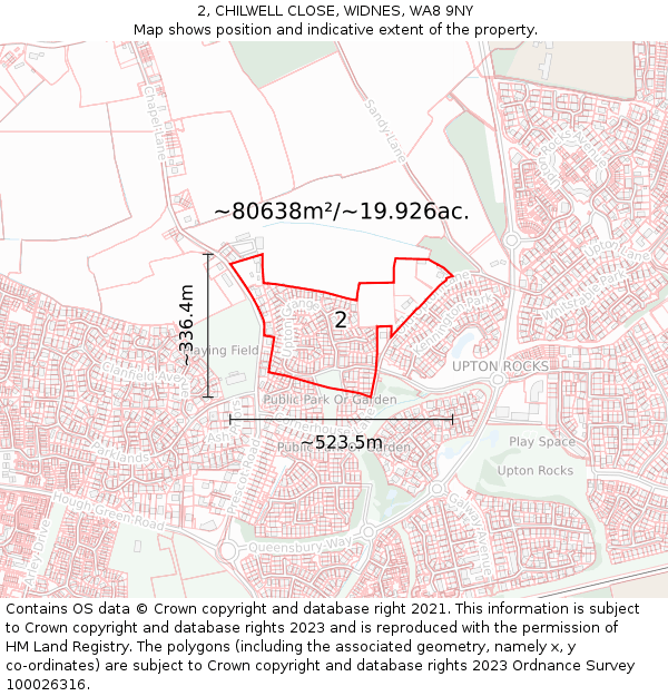 2, CHILWELL CLOSE, WIDNES, WA8 9NY: Plot and title map