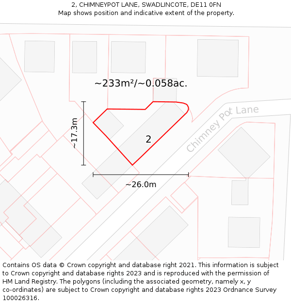 2, CHIMNEYPOT LANE, SWADLINCOTE, DE11 0FN: Plot and title map