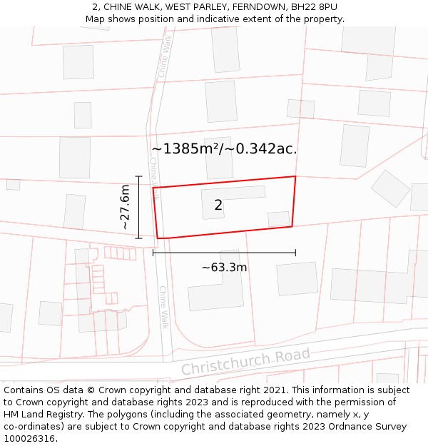 2, CHINE WALK, WEST PARLEY, FERNDOWN, BH22 8PU: Plot and title map