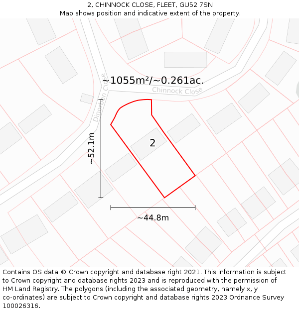 2, CHINNOCK CLOSE, FLEET, GU52 7SN: Plot and title map