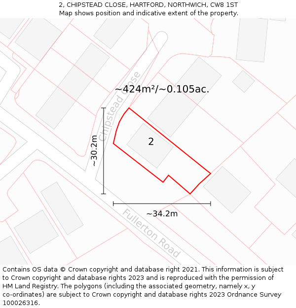 2, CHIPSTEAD CLOSE, HARTFORD, NORTHWICH, CW8 1ST: Plot and title map