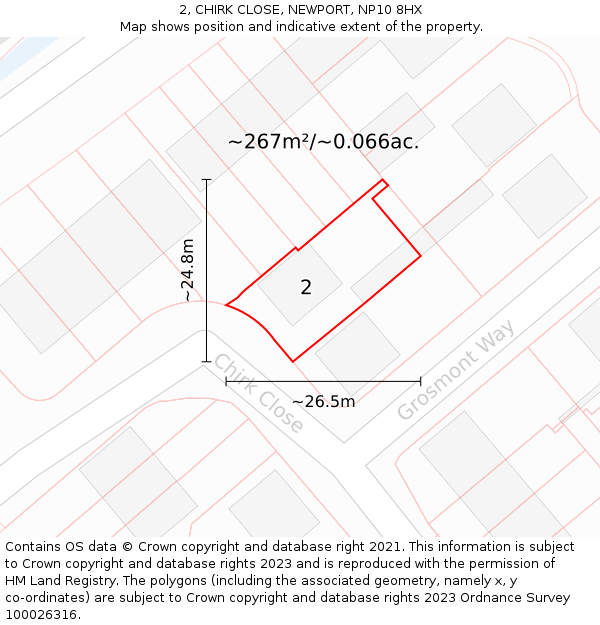 2, CHIRK CLOSE, NEWPORT, NP10 8HX: Plot and title map