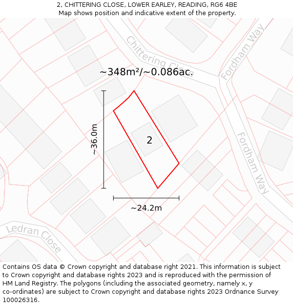 2, CHITTERING CLOSE, LOWER EARLEY, READING, RG6 4BE: Plot and title map