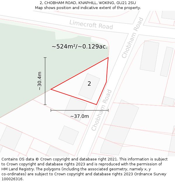 2, CHOBHAM ROAD, KNAPHILL, WOKING, GU21 2SU: Plot and title map