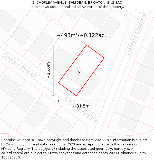 2, CHORLEY AVENUE, SALTDEAN, BRIGHTON, BN2 8AQ: Plot and title map