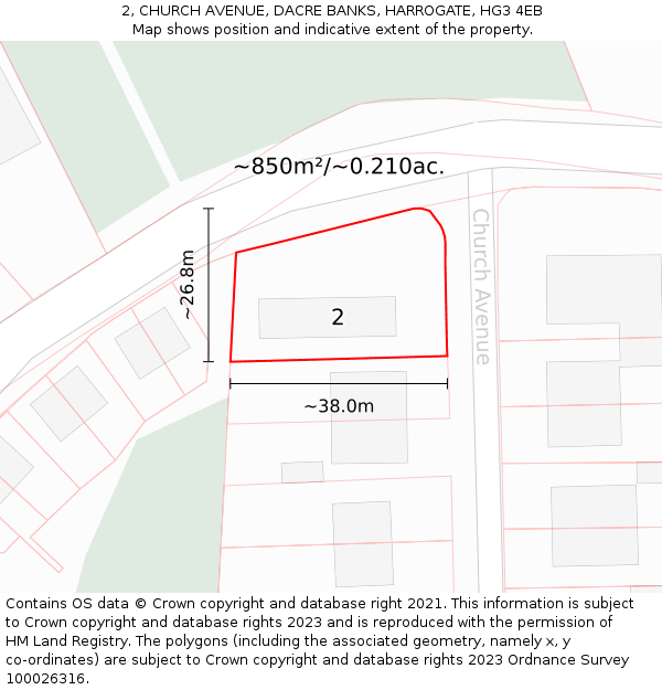 2, CHURCH AVENUE, DACRE BANKS, HARROGATE, HG3 4EB: Plot and title map