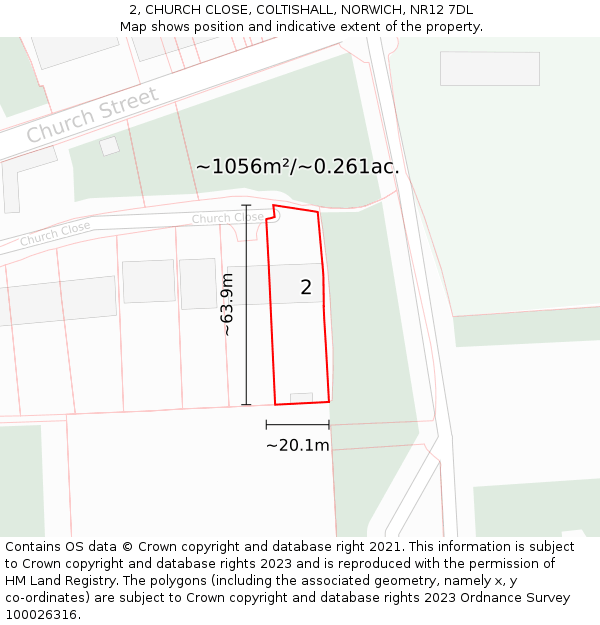 2, CHURCH CLOSE, COLTISHALL, NORWICH, NR12 7DL: Plot and title map