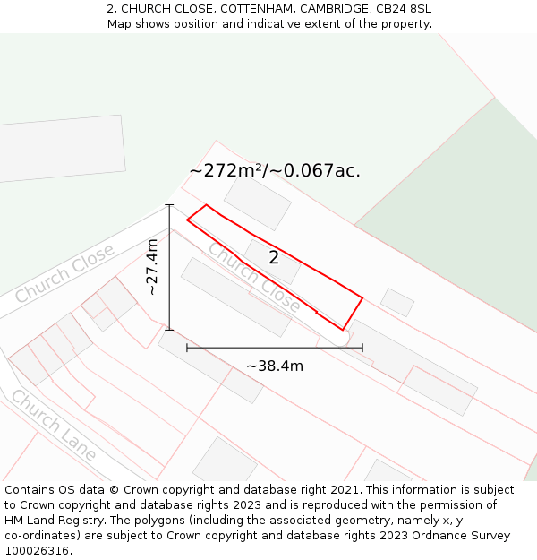 2, CHURCH CLOSE, COTTENHAM, CAMBRIDGE, CB24 8SL: Plot and title map