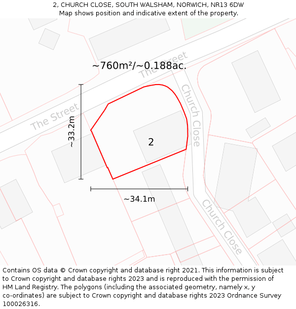 2, CHURCH CLOSE, SOUTH WALSHAM, NORWICH, NR13 6DW: Plot and title map