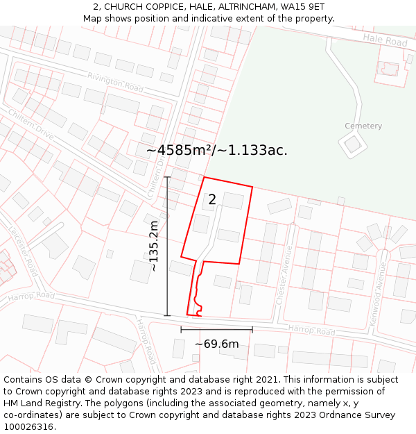 2, CHURCH COPPICE, HALE, ALTRINCHAM, WA15 9ET: Plot and title map
