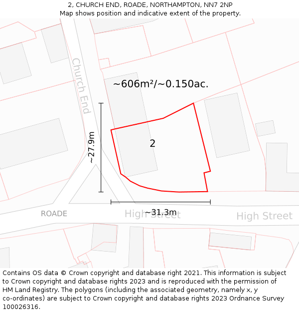 2, CHURCH END, ROADE, NORTHAMPTON, NN7 2NP: Plot and title map