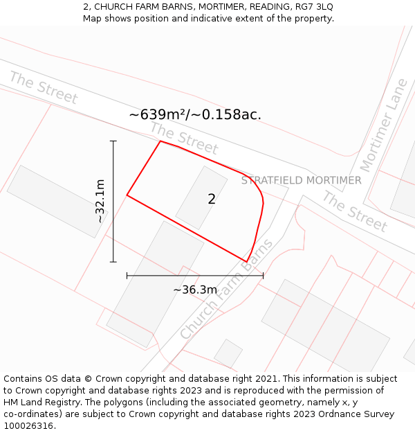 2, CHURCH FARM BARNS, MORTIMER, READING, RG7 3LQ: Plot and title map