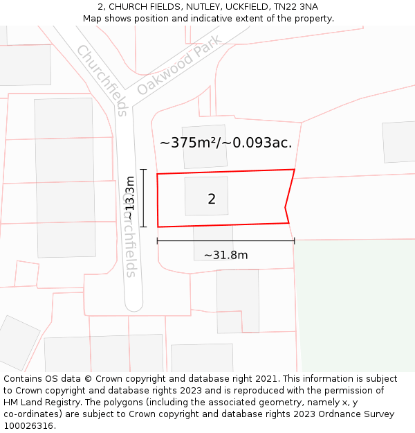 2, CHURCH FIELDS, NUTLEY, UCKFIELD, TN22 3NA: Plot and title map