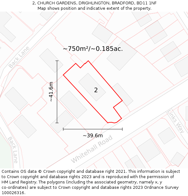 2, CHURCH GARDENS, DRIGHLINGTON, BRADFORD, BD11 1NF: Plot and title map