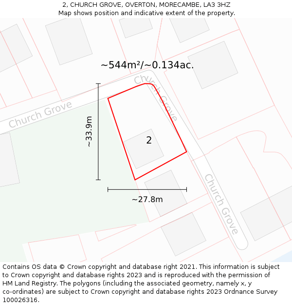 2, CHURCH GROVE, OVERTON, MORECAMBE, LA3 3HZ: Plot and title map
