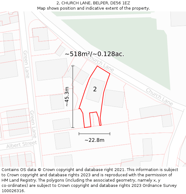 2, CHURCH LANE, BELPER, DE56 1EZ: Plot and title map
