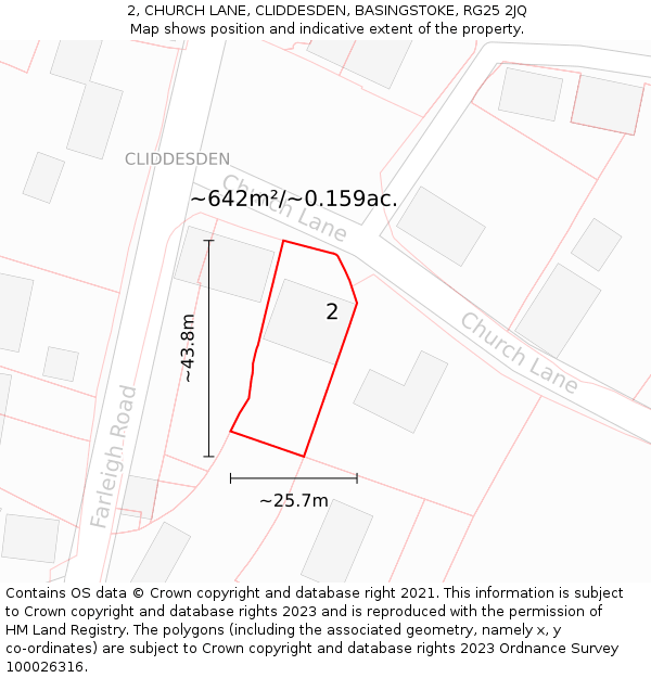 2, CHURCH LANE, CLIDDESDEN, BASINGSTOKE, RG25 2JQ: Plot and title map