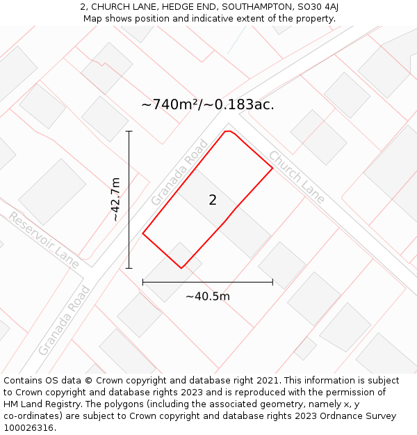 2, CHURCH LANE, HEDGE END, SOUTHAMPTON, SO30 4AJ: Plot and title map