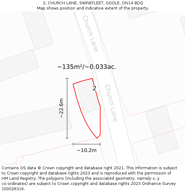 2, CHURCH LANE, SWINEFLEET, GOOLE, DN14 8DQ: Plot and title map