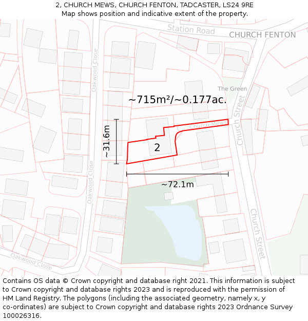 2, CHURCH MEWS, CHURCH FENTON, TADCASTER, LS24 9RE: Plot and title map