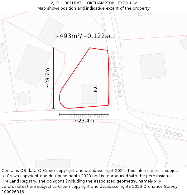 2, CHURCH PATH, OKEHAMPTON, EX20 1LW: Plot and title map
