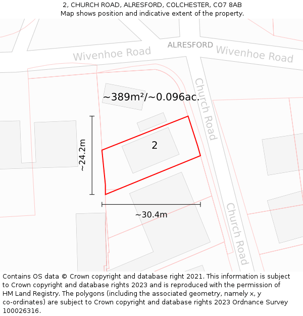 2, CHURCH ROAD, ALRESFORD, COLCHESTER, CO7 8AB: Plot and title map