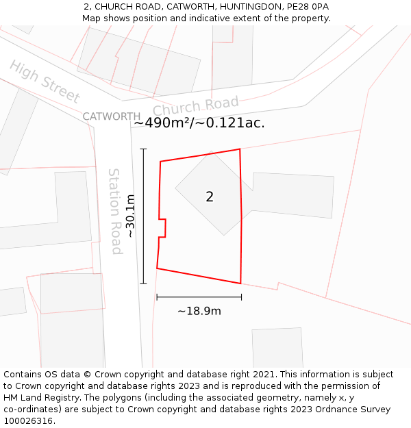 2, CHURCH ROAD, CATWORTH, HUNTINGDON, PE28 0PA: Plot and title map