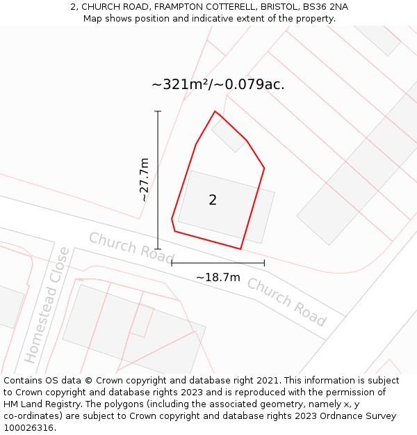 2, CHURCH ROAD, FRAMPTON COTTERELL, BRISTOL, BS36 2NA: Plot and title map