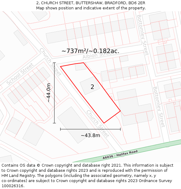 2, CHURCH STREET, BUTTERSHAW, BRADFORD, BD6 2ER: Plot and title map