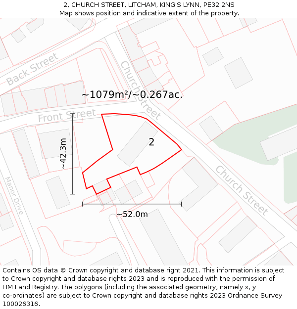 2, CHURCH STREET, LITCHAM, KING'S LYNN, PE32 2NS: Plot and title map