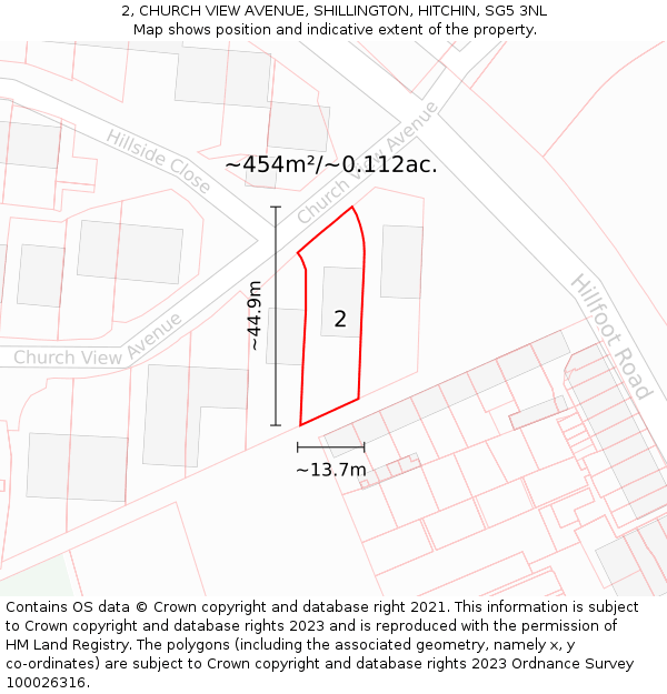 2, CHURCH VIEW AVENUE, SHILLINGTON, HITCHIN, SG5 3NL: Plot and title map