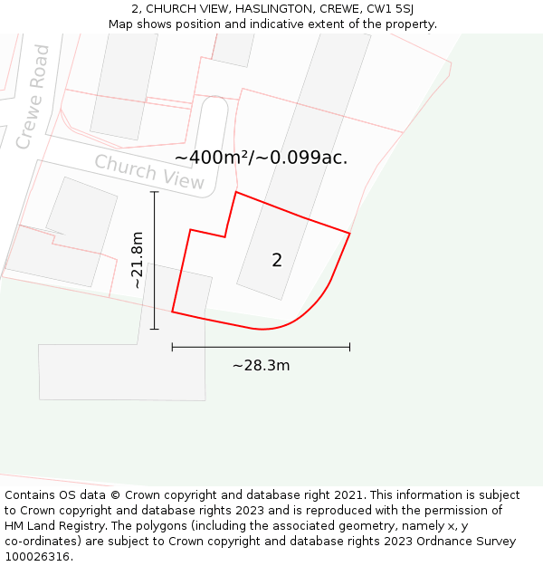 2, CHURCH VIEW, HASLINGTON, CREWE, CW1 5SJ: Plot and title map