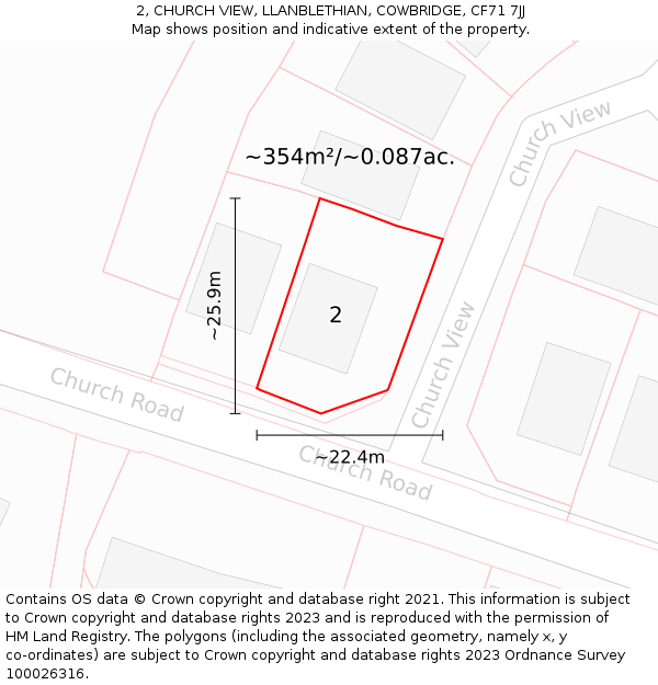 2, CHURCH VIEW, LLANBLETHIAN, COWBRIDGE, CF71 7JJ: Plot and title map