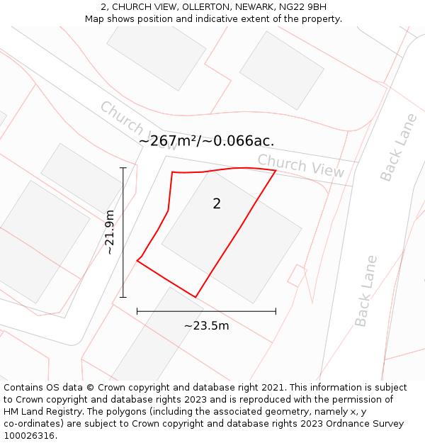 2, CHURCH VIEW, OLLERTON, NEWARK, NG22 9BH: Plot and title map