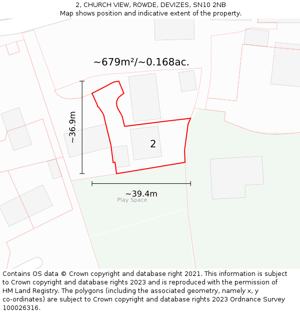 2, CHURCH VIEW, ROWDE, DEVIZES, SN10 2NB: Plot and title map