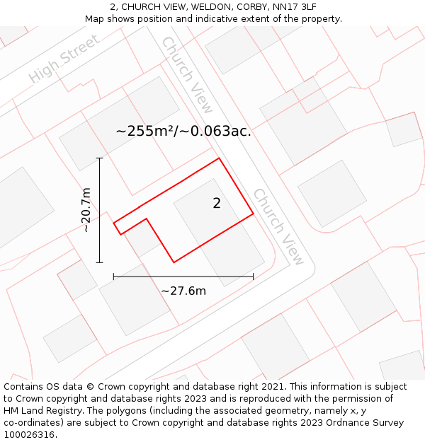 2, CHURCH VIEW, WELDON, CORBY, NN17 3LF: Plot and title map