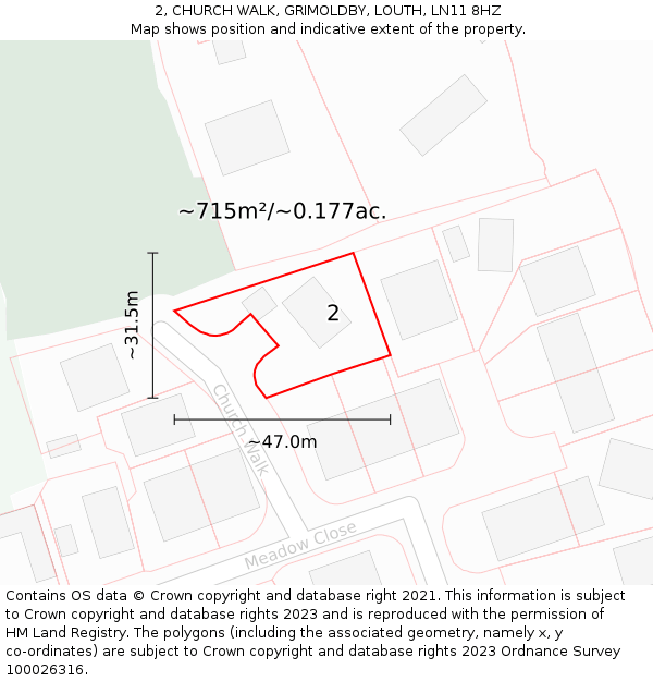 2, CHURCH WALK, GRIMOLDBY, LOUTH, LN11 8HZ: Plot and title map